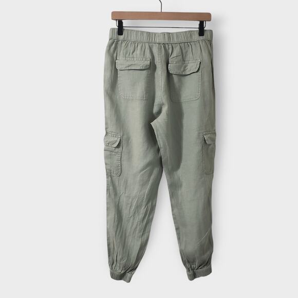 Nicole Miller 100% Linen Cargo Jogger Pants Green Large Casual Drawstring Pocket - Picture 5 of 11